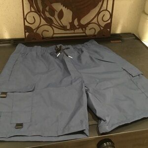 NWT Men's Navy Cargo Swim Shorts with Drawstring